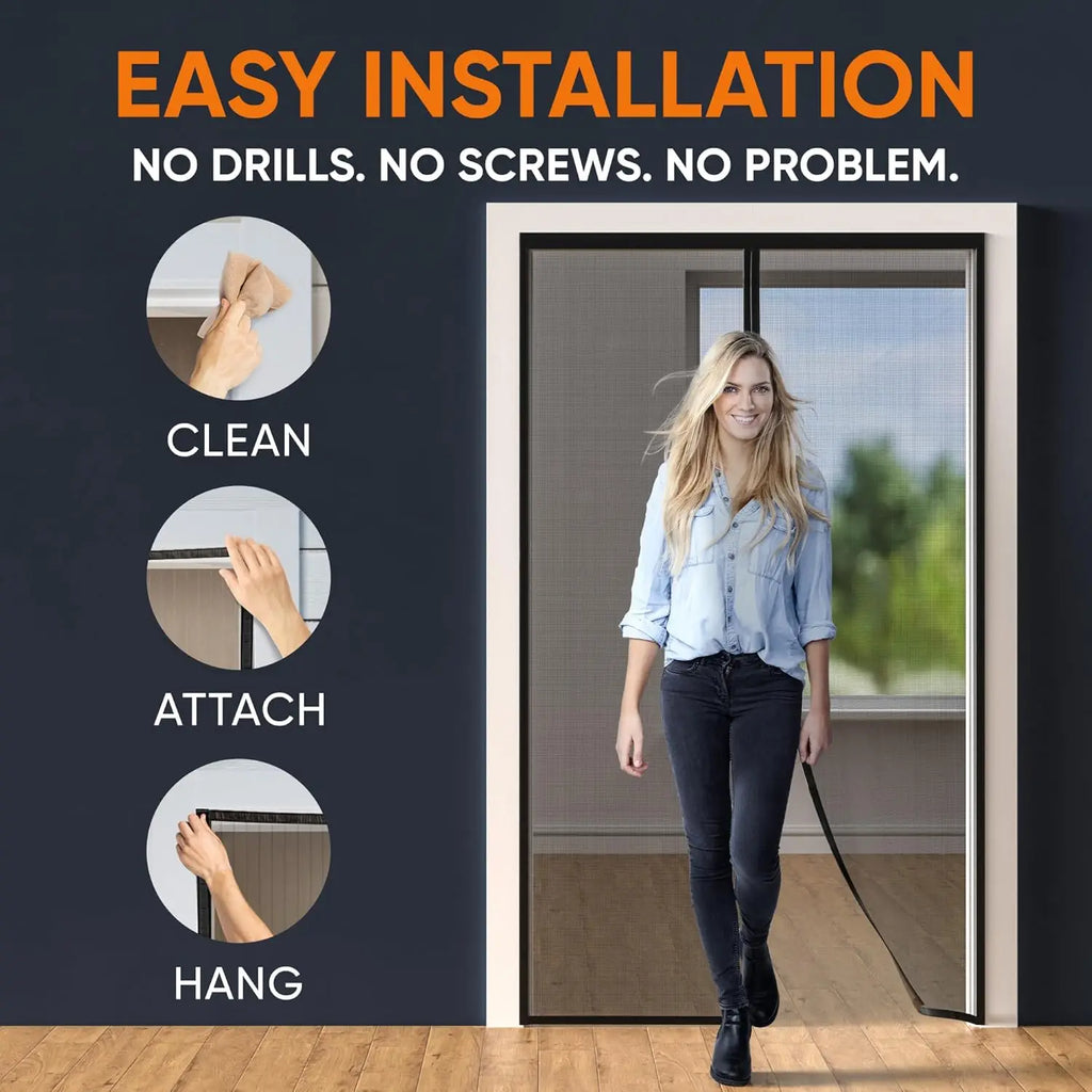 Magnetic Screen Door, Easy-install Strong magnets Anti Mosquito Fly Curtain with Reinforced Hook & Loop for Kitchen, Living Room