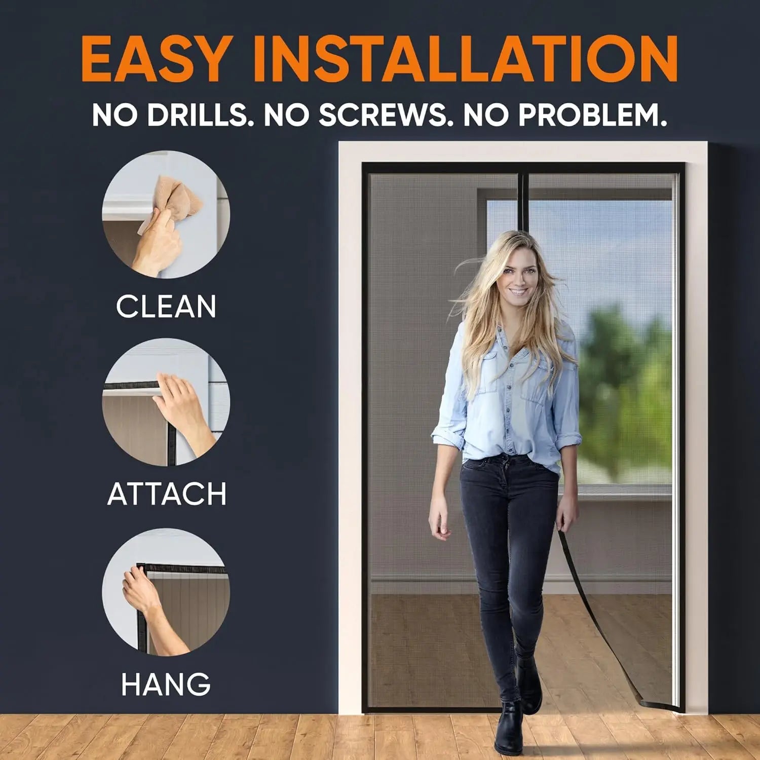 Magnetic Screen Door, Easy-install Strong magnets Anti Mosquito Fly Curtain with Reinforced Hook & Loop for Kitchen, Living Room