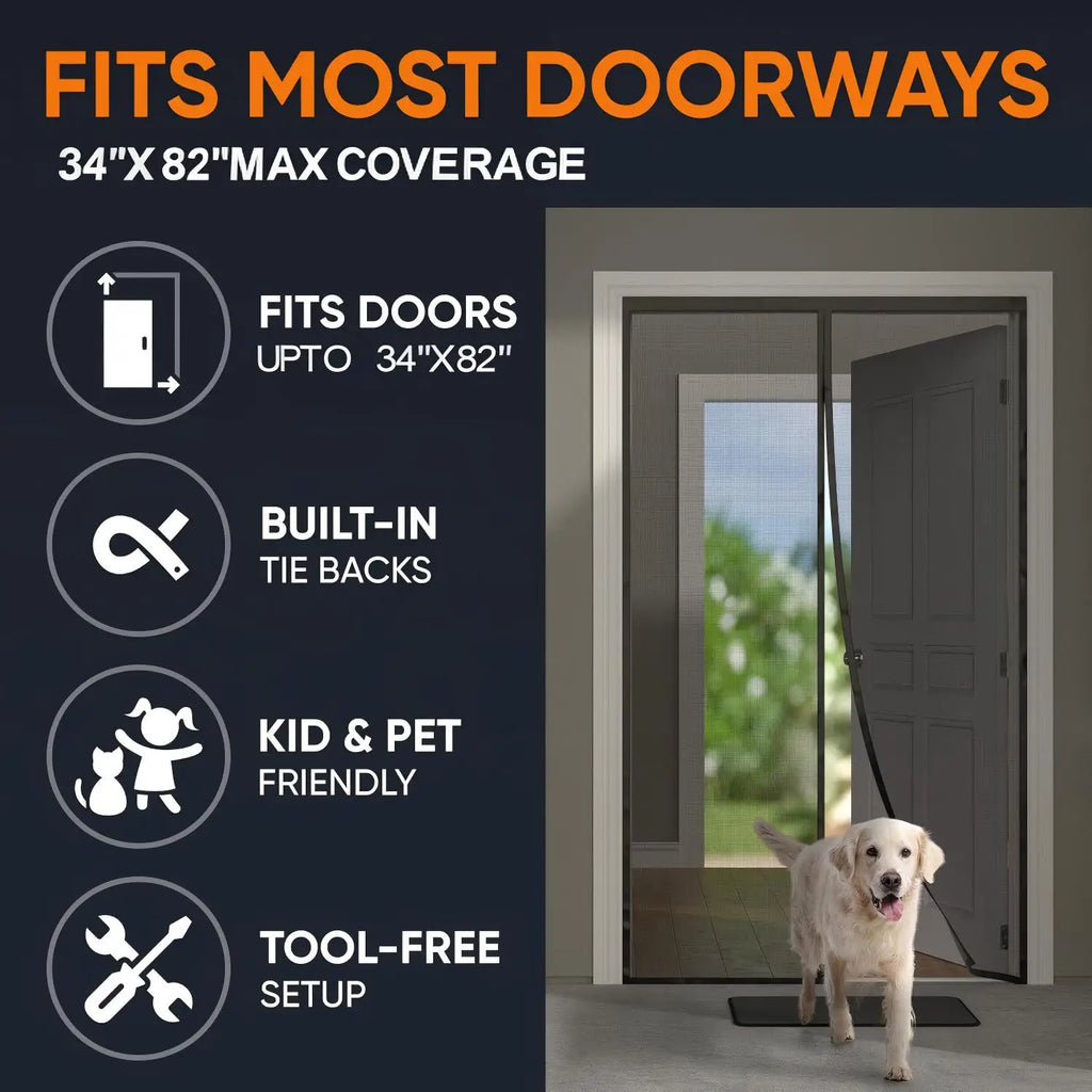 Magnetic Screen Door, Easy-install Strong magnets Anti Mosquito Fly Curtain with Reinforced Hook & Loop for Kitchen, Living Room